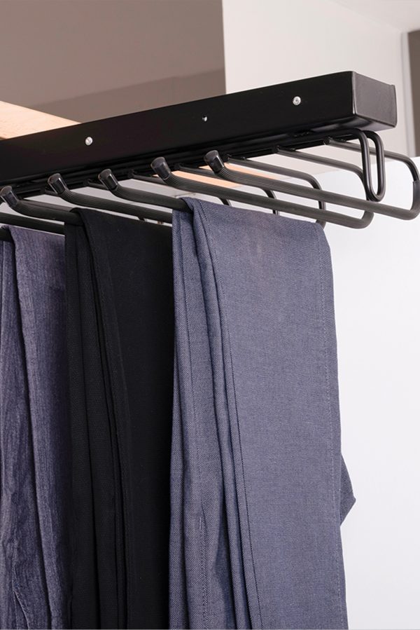 TELESCOPIC TROUSER RACK WITH RAIL MOUNTED TOP