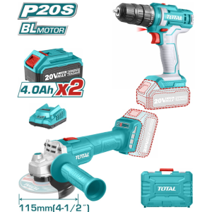 TOTAL Lithium-ion cordless drill & Lithium-ion angle grinder (2 pcs) combo kit 20V (TCKLI20157)